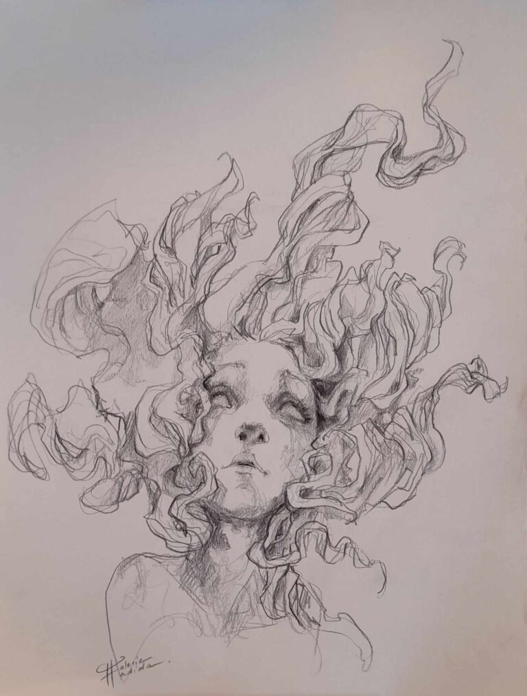 Dessin Valérie Hadida, crayon sur papier - 42 x 29,5 cm.